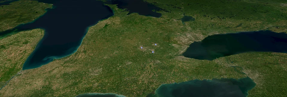Southern Ontario between the Great Lakes, captured in KW Live’s regional satellite interface.
